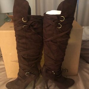 Brown knee high boots